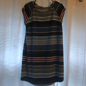 Blue, coral, and white striped dress